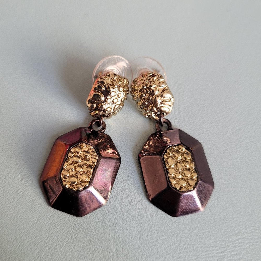 Bronze and gold tone hanging earrings